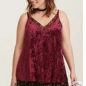Torrid Burgundy Crushed Velvet Lace Tank Top